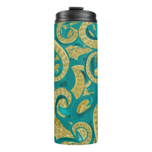 Teal Gold Octopus Thermal Tumbler