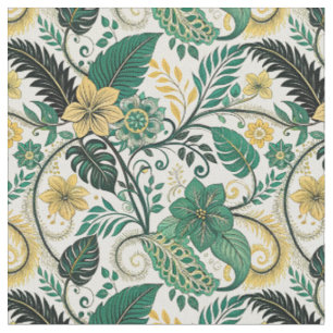 Teal & Gold Paisley Floral Botanical Vines Pattern Fabric