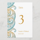 Teal & Gold Paisley Indian Wedding Table Numbers<br><div class="desc">Indian wedding table numbers with teal and gold paisley designs. Great for traditional weddings and other special events.</div>