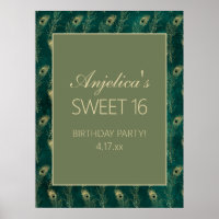 Teal Gold Peacock Feathers Girl's Sweet 16