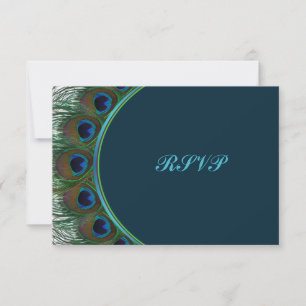 Teal, Gold Peacock Feathers RSVP Card