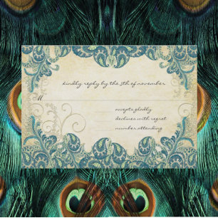 Teal & Gold Peacock Wedding RSVP