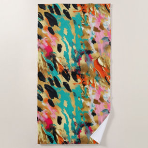 Teal gold Pink Leopard Paint Beach Towel