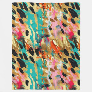 Teal gold Pink Leopard Paint Fleece Blanket