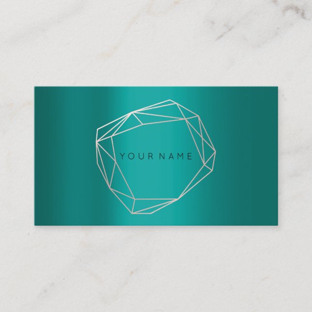 Teal Gold  Poligonal Frame Geometric Business Card (Front)