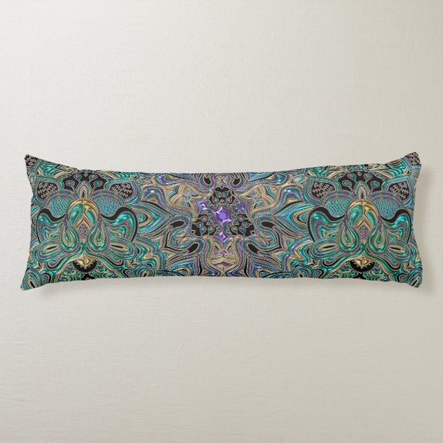 Teal Gold Purple Black Mandala Body Cushion (Front)