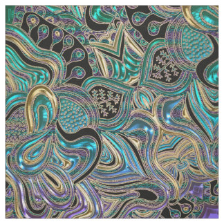 Teal Gold Purple Black Mandala Fabric