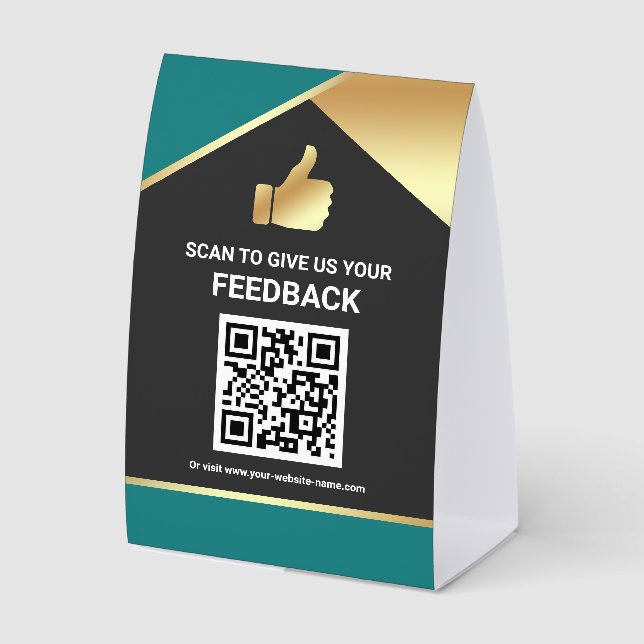 Teal Gold QR Code Customer Feedback Review (Front)