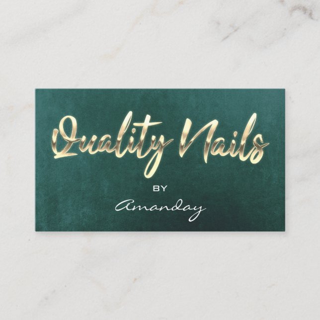 Teal Gold Quality Nail Script QR Code Logo   Business Card (Front)