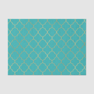 Teal & Gold Quatrefoil Pattern Party Tissue Paper