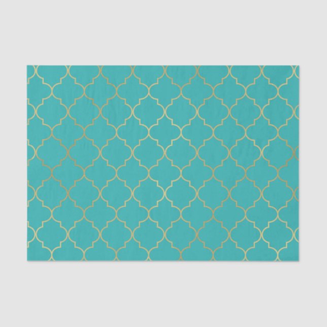 Teal & Gold Quatrefoil Pattern Party Tissue Paper (Front)