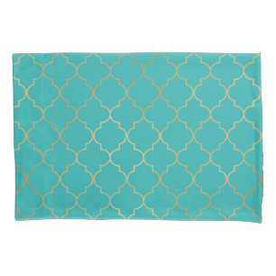 Teal & Gold Quatrefoil Pattern Pillowcase