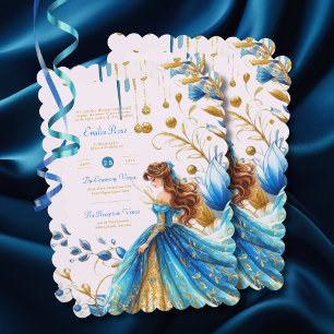 Teal Gold Quinceanera Dress Ceremony Reception     Invitation