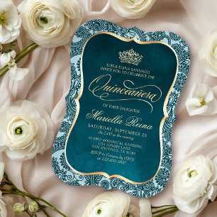 Teal Gold Quinceañera Invitation