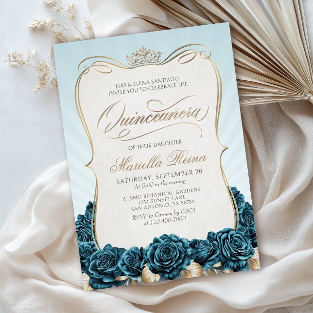 Teal Gold Quinceañera Invitation (Creator Uploaded)