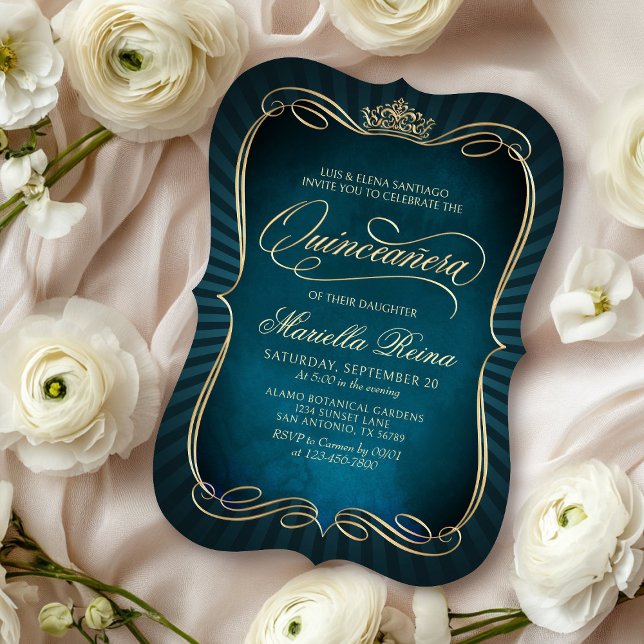 Teal Gold Quinceañera Invitation (Creator Uploaded)