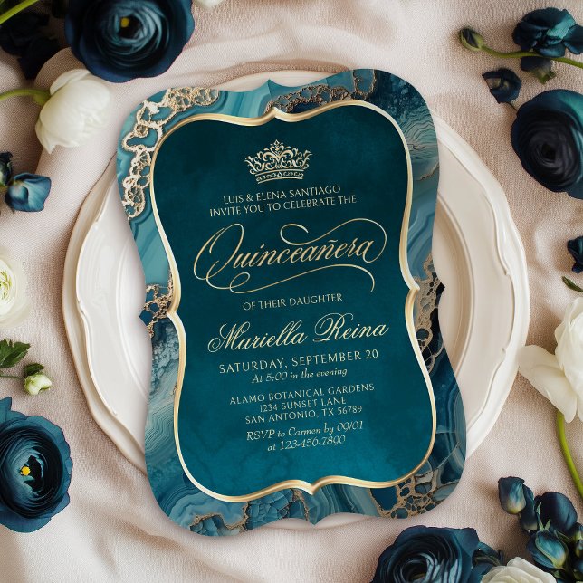 Teal Gold Quinceañera Invitation (Creator Uploaded)