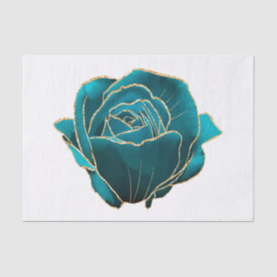 Teal Gold Rose Floral Watercolor Decoupage Tissue Paper