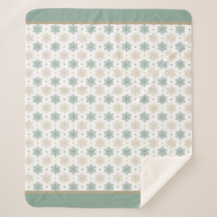 Teal Gold Snowflake Pattern Sherpa Blanket