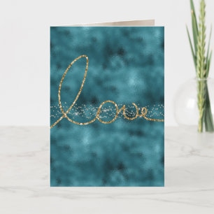 Teal Gold Sparkle Confetti Glitter Love Card