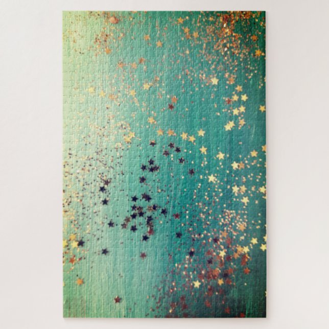 Teal gold stardust jigsaw puzzle (Vertical)