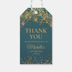 Teal Gold String Lights Adult Birthday Thank You Gift Tags