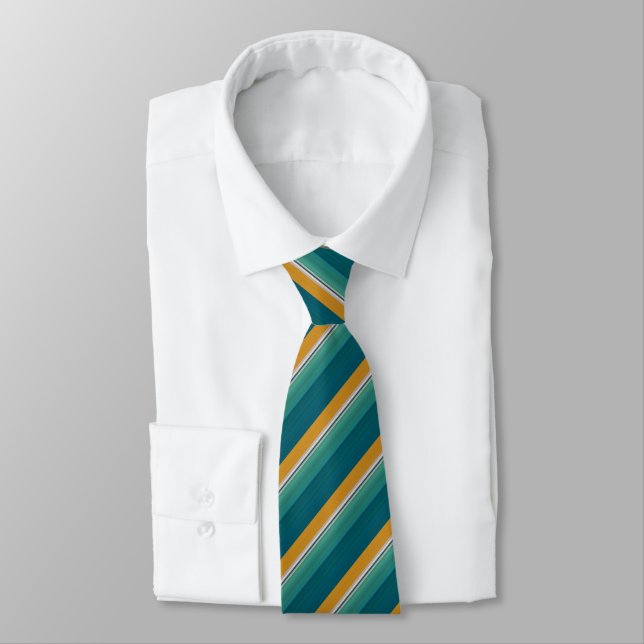 Teal/Gold Striped Pattern Tie (Tied)