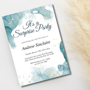 Teal & Gold Surprise Birthday Party Invitation