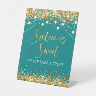 Teal Gold Sweet Sixteen Party Favour Sign Decor