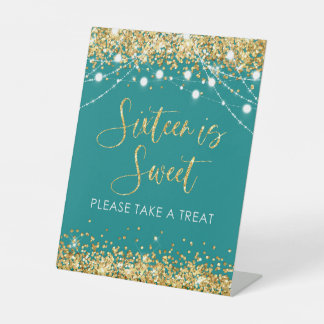 Teal Gold Sweet Sixteen Party Favour Sign Decor