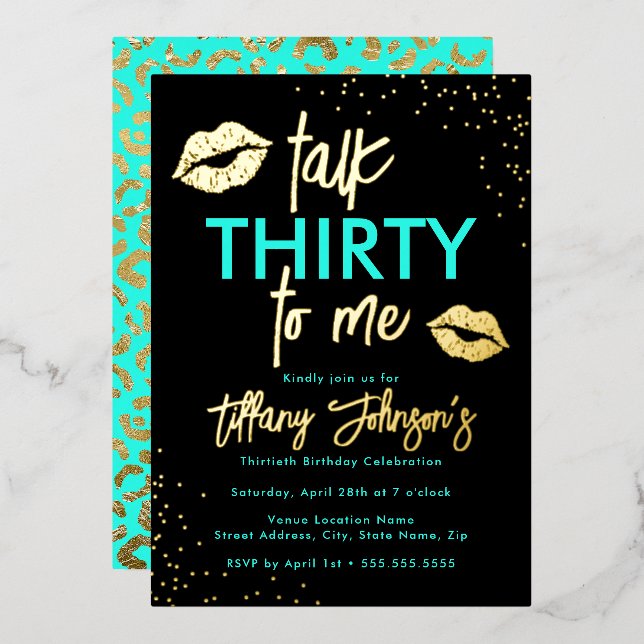 Teal Gold Talk Thirty To Me Leopard 30th  (Front/Back)