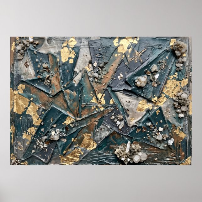 Teal Gold Textured Abstract Poster (Front)