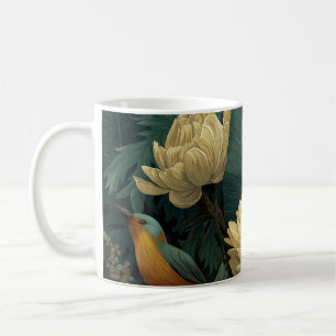 Teal Gold Toucan Tropical Botanical Denim Mug