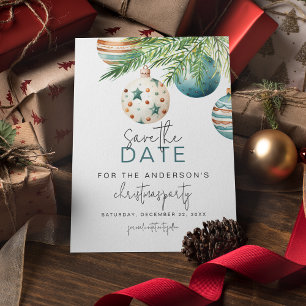Teal & Gold Tree Ornaments Christmas Party Save The Date