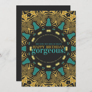 Teal Gold Tribal Happy Birthday Gorgeous v2 Card