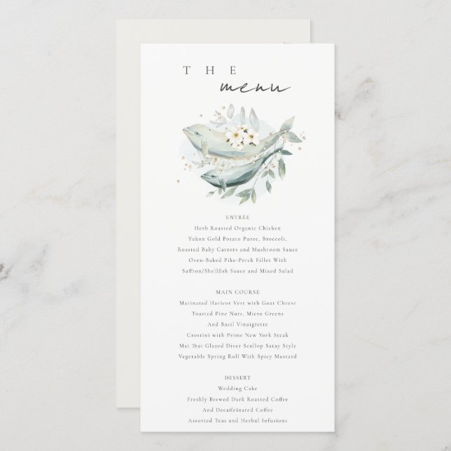 Teal Gold Underwater Floral Fish Wedding Menu Card (Front/Back)