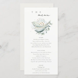 Teal Gold Underwater Floral Fish Wedding Menu Card