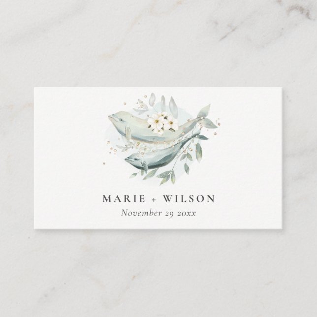 Teal Gold Underwater Floral Fish Wedding Website Enclosure Card (Front)