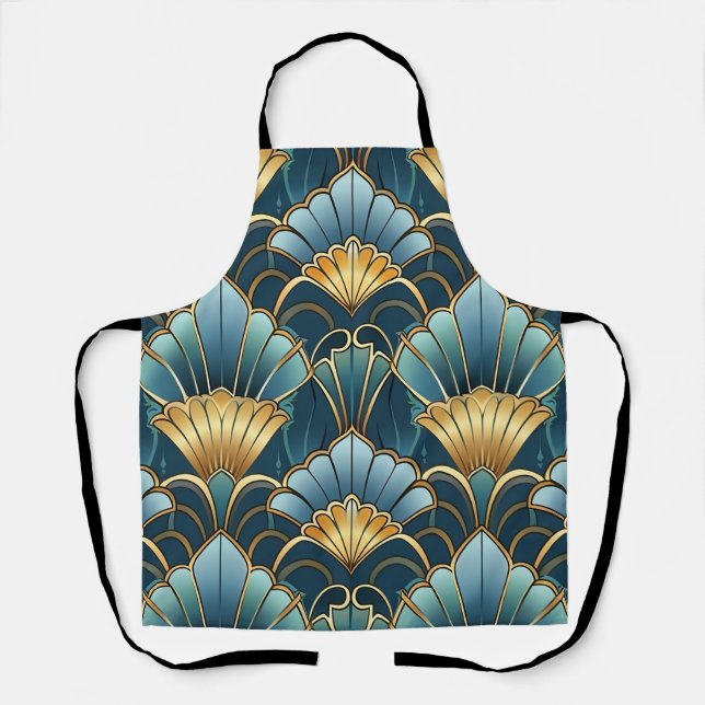 Teal gold vintage art deco pattern apron (Front)