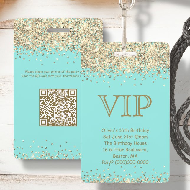 Teal & Gold | VIP Birthday Invitation ID Badge (Creator Uploaded)