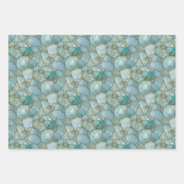 Teal Gold Watercolor Mosaic Furniture Decoupage  Wrapping Paper Sheet (Front 3)