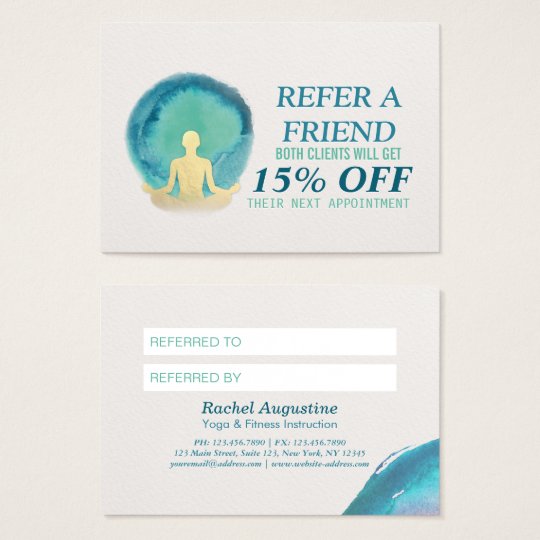 Teal Gold Watercolor YOGA Instructor Referral Card