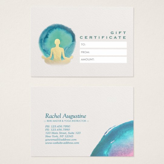 Teal Gold Watercolor YOGA Studio Gift Certificate