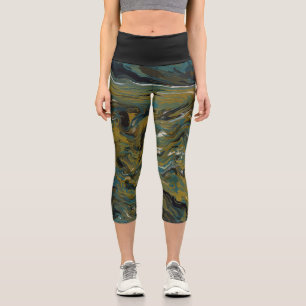 Teal, Gold, White and Black Oils Leggings