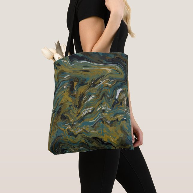 Teal, Gold, White and Black Oils   Tote Bag (Close Up)