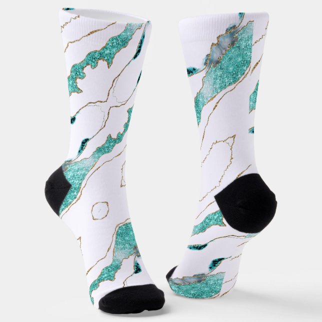 Teal Gold White Socks (Angled)