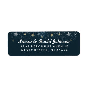 Teal Gold & White Stars Address Label Return Address Label