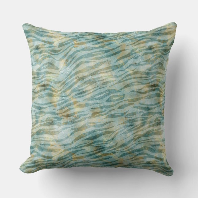 Teal Gold Zebra Print Cushion (Front)