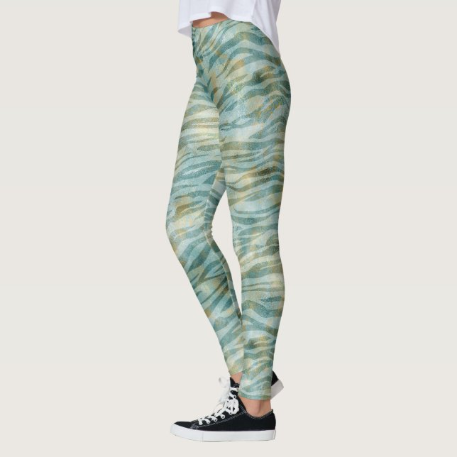 Teal Gold Zebra Print Leggings (Left)
