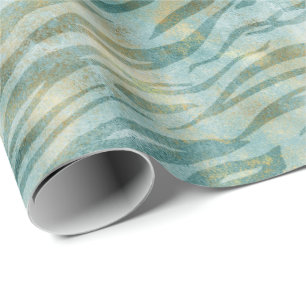 Teal Gold Zebra Print Wrapping Paper